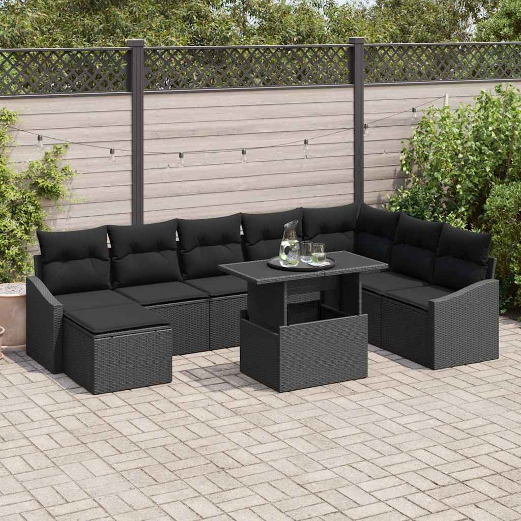 Tuin Sofa Set 9 Pcs Poly Rattan, Gepoedercoat Staal