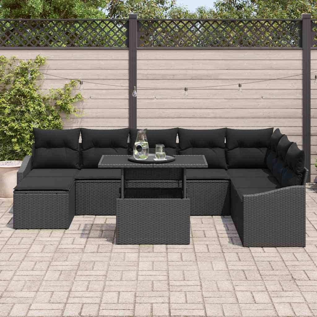 Tuin Sofa Set 9 Pcs Poly Rattan, Gepoedercoat Staal