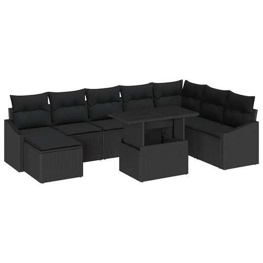 Tuin Sofa Set 9 Pcs Poly Rattan, Gepoedercoat Staal