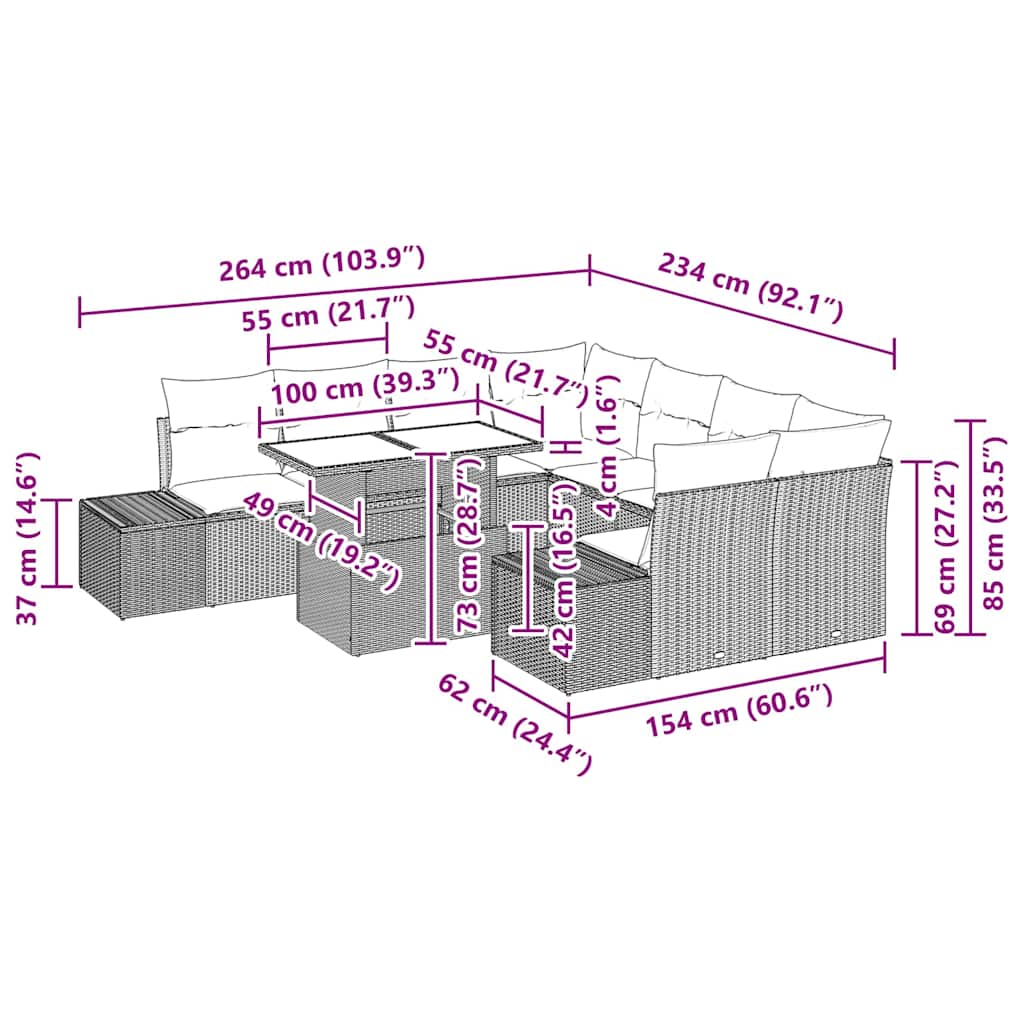 Tuin Sofa Set 9 Pcs En Licht 100 X 55 X 73 Cm