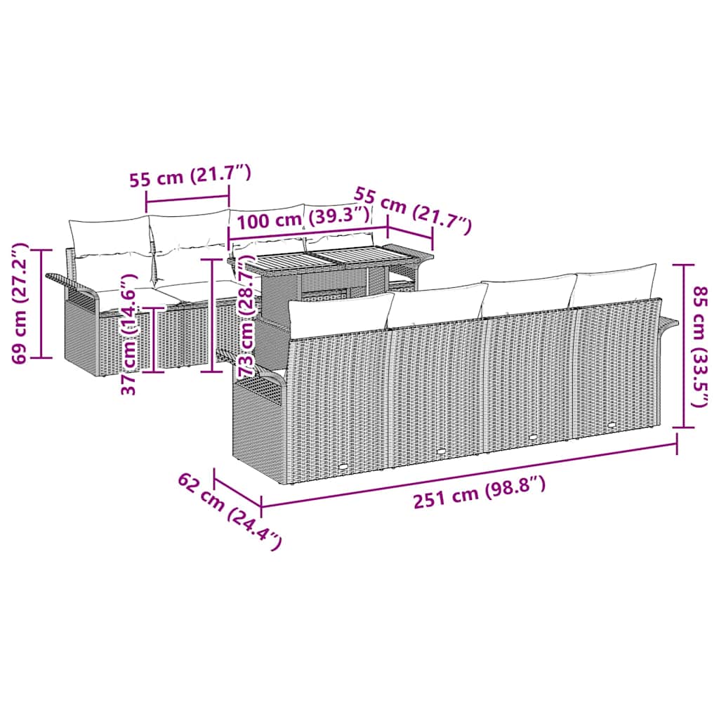 Tuin Sofa Set Met Kussen 7 Pcs 100 X 55 X 73 Cm