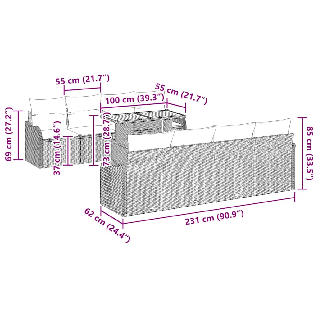 Tuin Sofa Set Met Kussen 7 Pcs 100 X 55 X 73 Cm