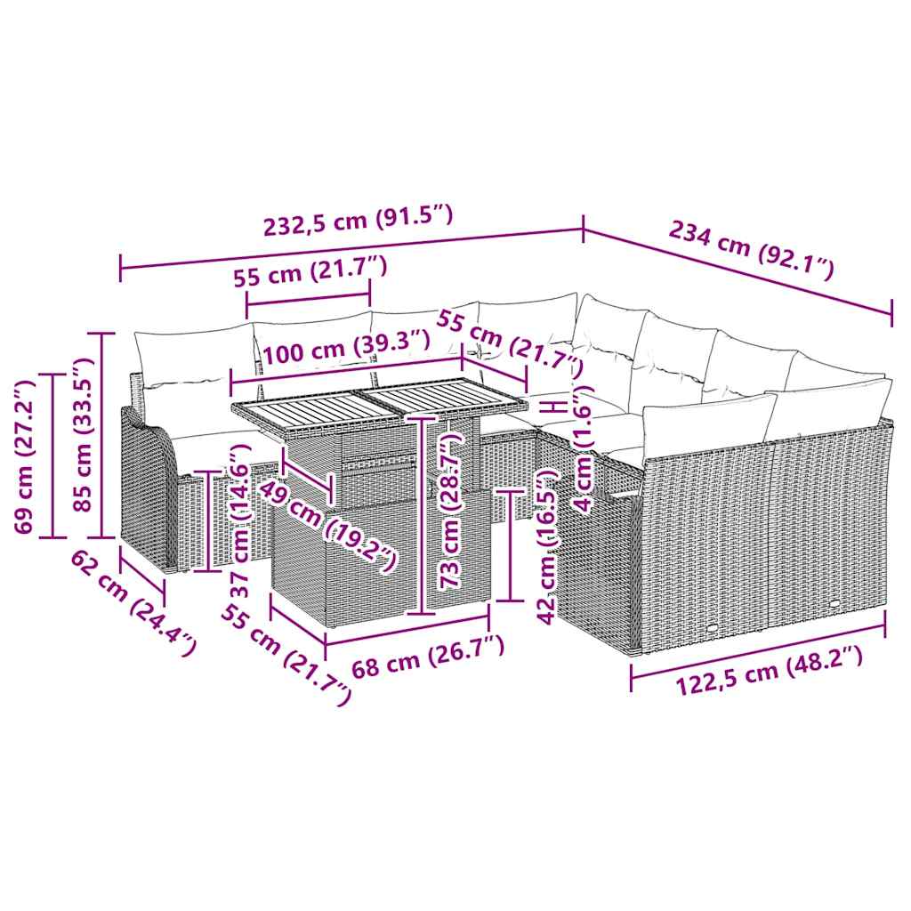Tuin Sofa Set Met Kussen 7 Pcs 100 X 55 X 73 Cm