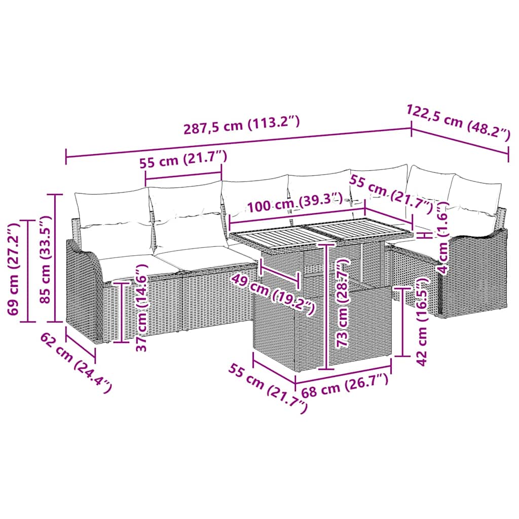 Tuin Sofa Set Met Kussen 7 Pcs 100 X 55 X 73 Cm