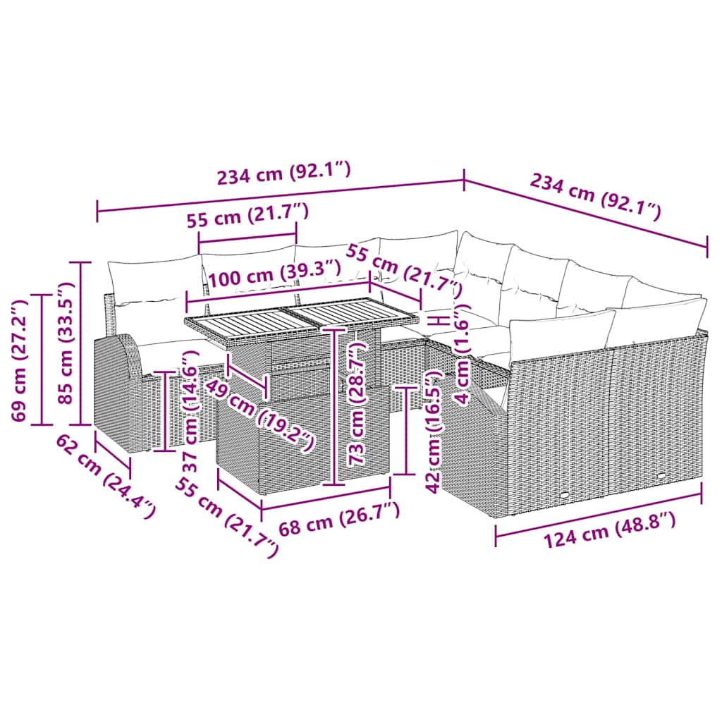 Tuin Sofa Set 9 Pcs En Licht 100 X 55 X 73 Cm