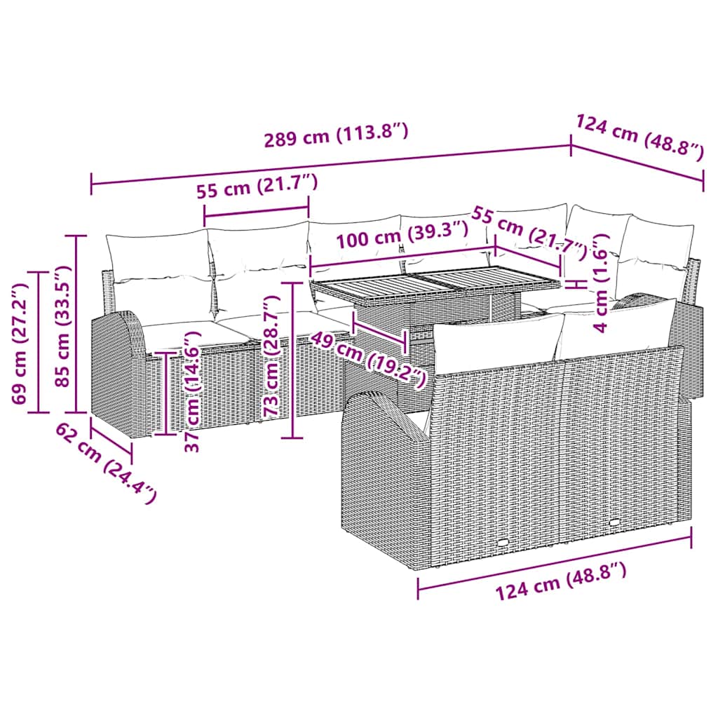 Tuin Sofa Set Met Kussen 9 Pcs 100 X 55 X 73 Cm