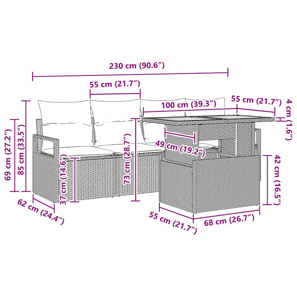 Tuin Sofa Set Met Kussen 5 Pcs 100 X 55 X 73 Cm