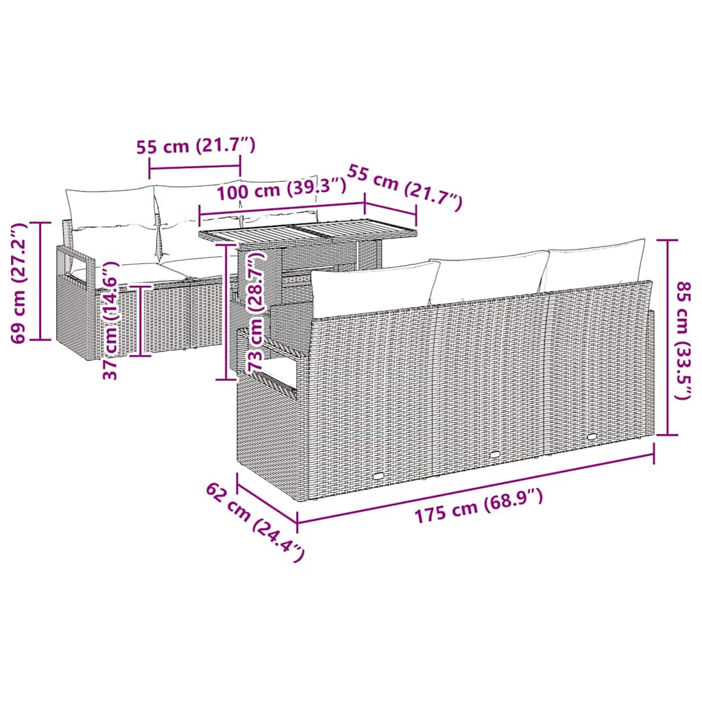 Tuin Sofa Set Met Kussen 7 Pcs 100 X 55 X 73 Cm