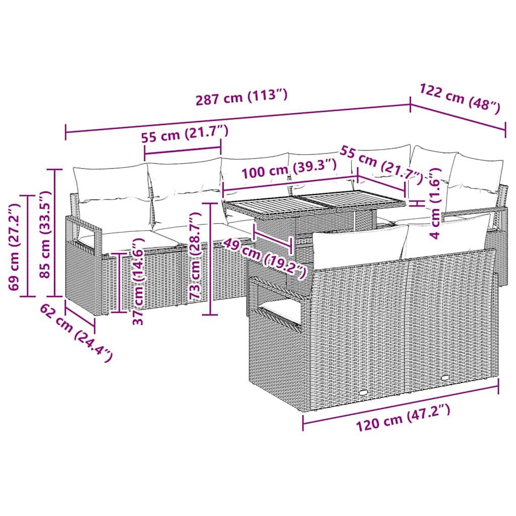 Tuin Sofa Set Met Kussen 9 Pcs 100 X 55 X 73 Cm
