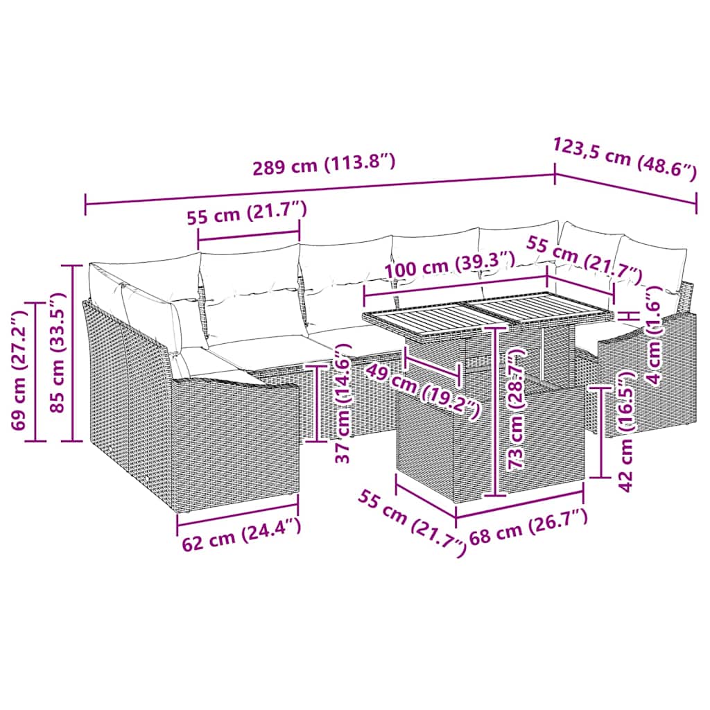 Tuin Eetset Met Kussen 100 X 55 X 73 Cm