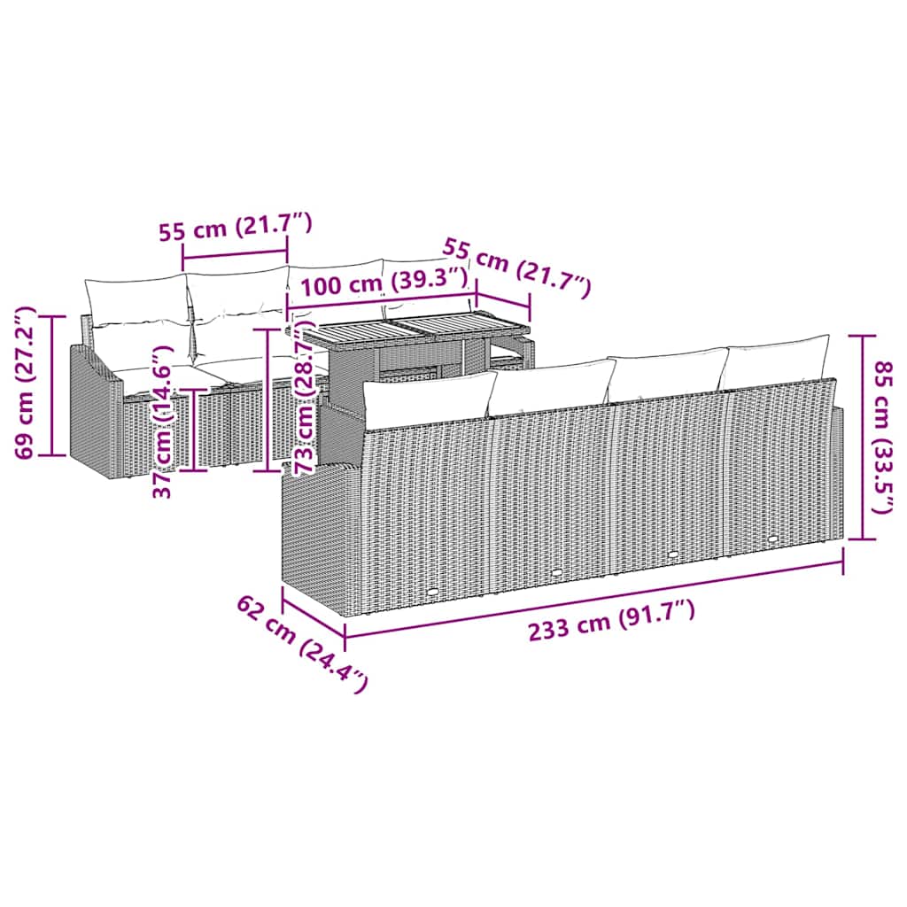 Tuin Eetset Met Kussen 100 X 55 X 73 Cm