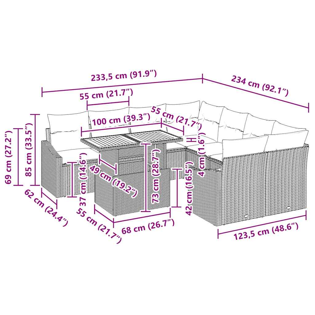 Tuin Eetset Met Kussen 100 X 55 X 73 Cm