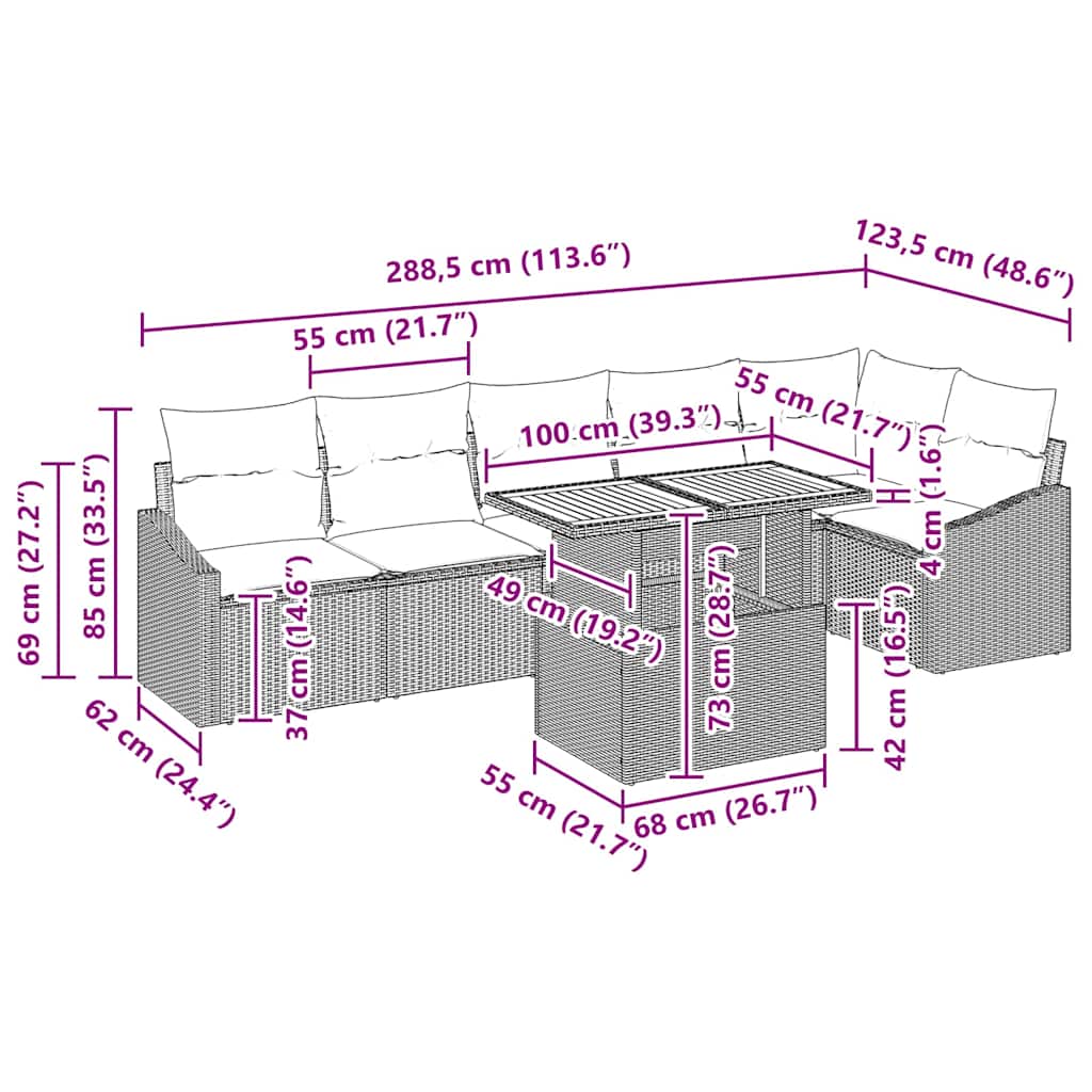 Tuin Eetset Met Kussen 100 X 55 X 73 Cm