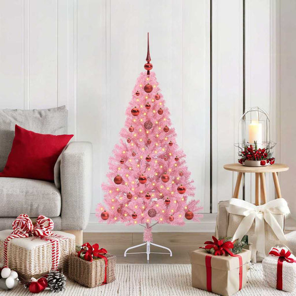 Kunstmatig Voorverlicht Kerstboom Met 300 Led Pvc Roze