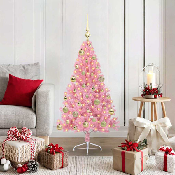 Kunstmatig Voorverlicht Kerstboom Met 300 Led Pvc Roze