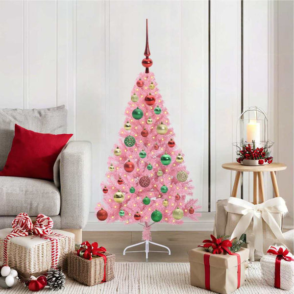 Kunstmatig Voorverlicht Kerstboom Met 300 Led Pvc Roze