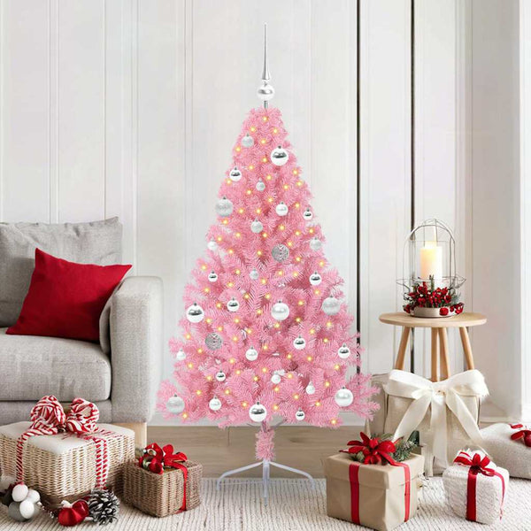 Kunstmatig Voorverlicht Kerstboom Met 300 Led Pvc Roze