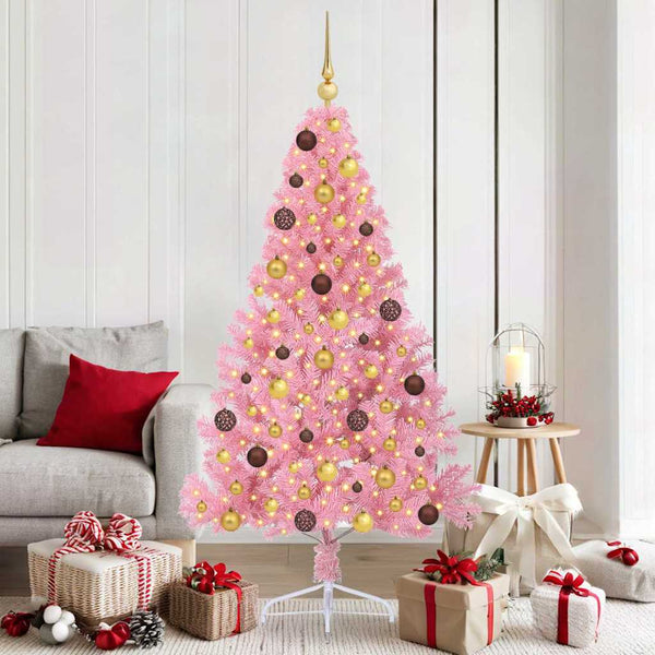 Kunstmatig Voorverlicht Kerstboom Met 300 Led Pvc Roze