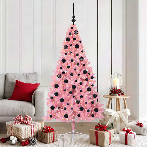 Kunstmatig Voorverlicht Kerstboom Met 300 Led Pvc Roze