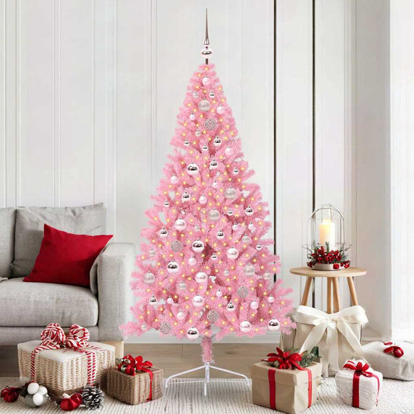 Kunstmatig Voorverlicht Kerstboom Met 300 Led Pvc Roze