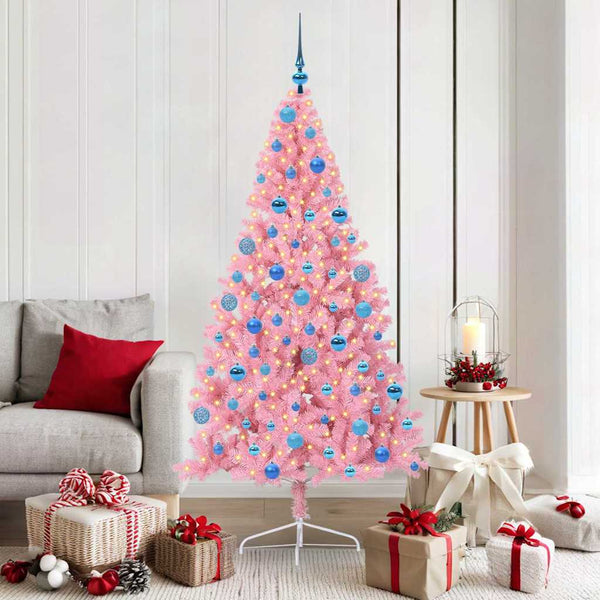 Kunstmatig Voorverlicht Kerstboom Met 300 Led Pvc Roze
