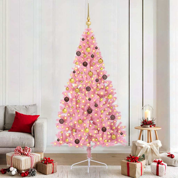 Kunstmatig Voorverlicht Kerstboom Met 300 Led Pvc Roze