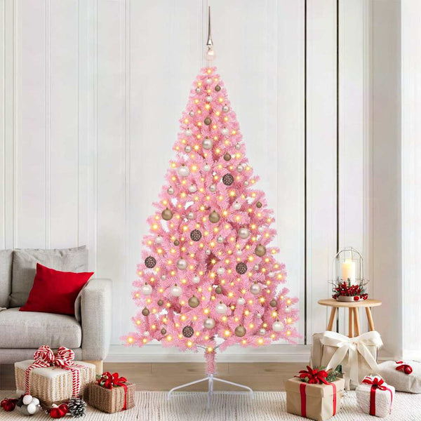 Kunstmatig Voorverlicht Kerstboom Met 300 Led Pvc Roze