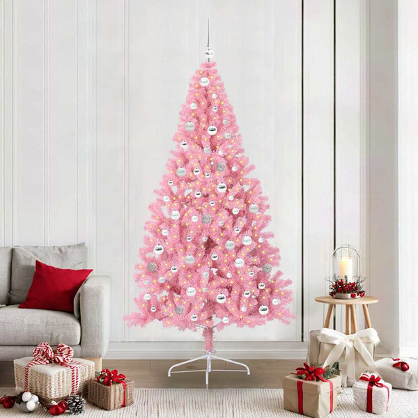 Kunstmatig Voorverlicht Kerstboom Met 300 Led Pvc Roze