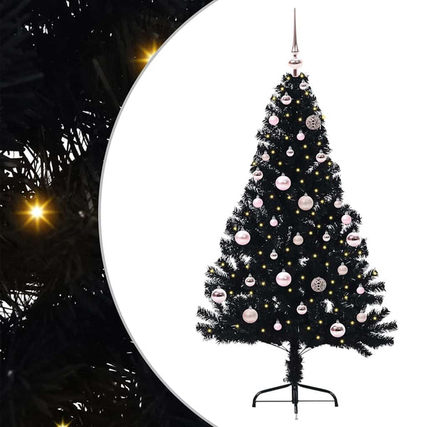 Kunstmatig Voorverlicht Kerstboom Met 300 Led Pvc Zwart