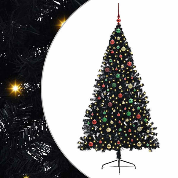 Kunstmatig Voorverlicht Kerstboom Met 300 Led Pvc Zwart