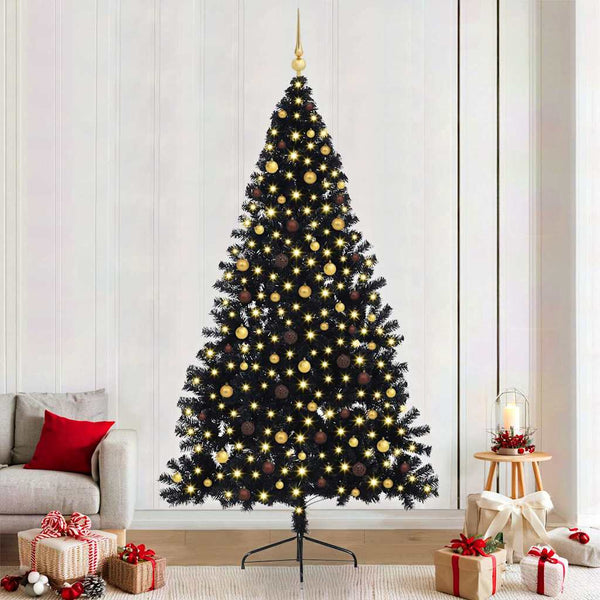 Kunstmatig Voorverlicht Kerstboom Met 300 Led Pvc Zwart