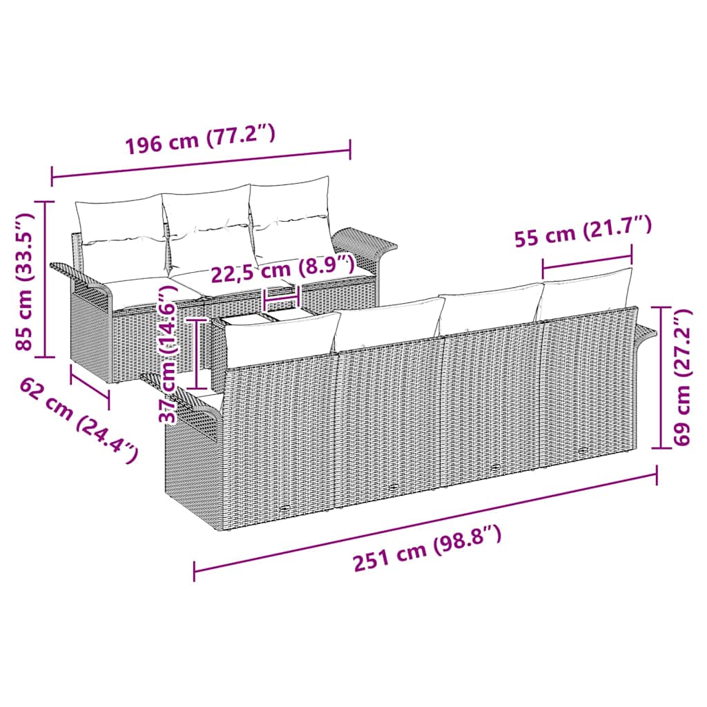 Tuin Sofa Set Met Kussen 8 Pcs En Crème 55 X 55 X 37 Cm