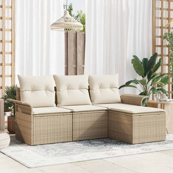 Tuin Sofa Set Met Kussen Met Opslag 4 Pcs Poly Riet