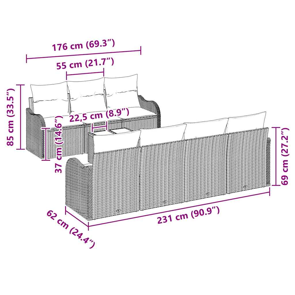 Tuin Sofa Set Met Kussen 8 Pcs En Crème 55 X 55 X 37 Cm