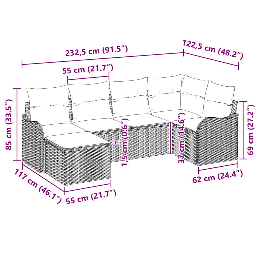 Tuin Sofa Set Met Kussen 6 Pcs Poly Riet