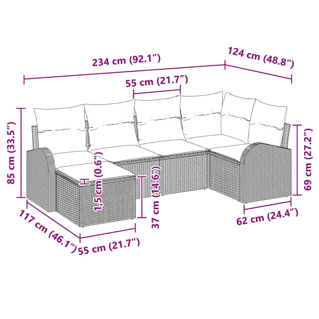 Tuin Sofa Set Met Kussen 6 Pcs Poly Riet