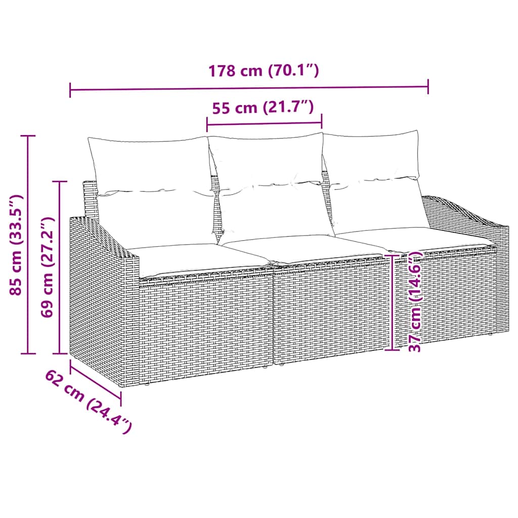 Tuin Sofa Set 3 Pcs Poly Rattan En Poedergecoat Staal