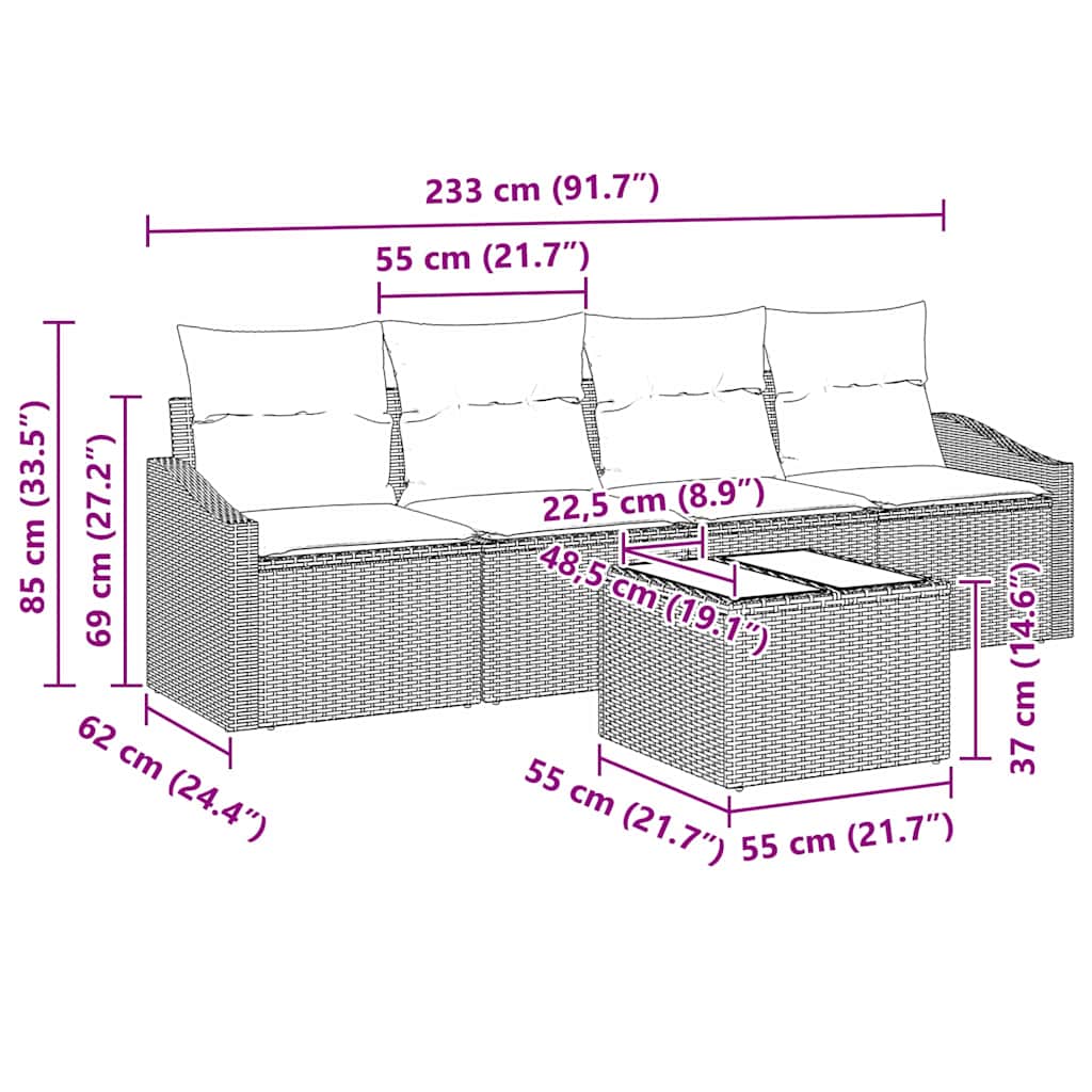 Tuin Sofa Set 5 Pcs Licht Grijs En Donker Grijs 55 X 55 X 37 Cm