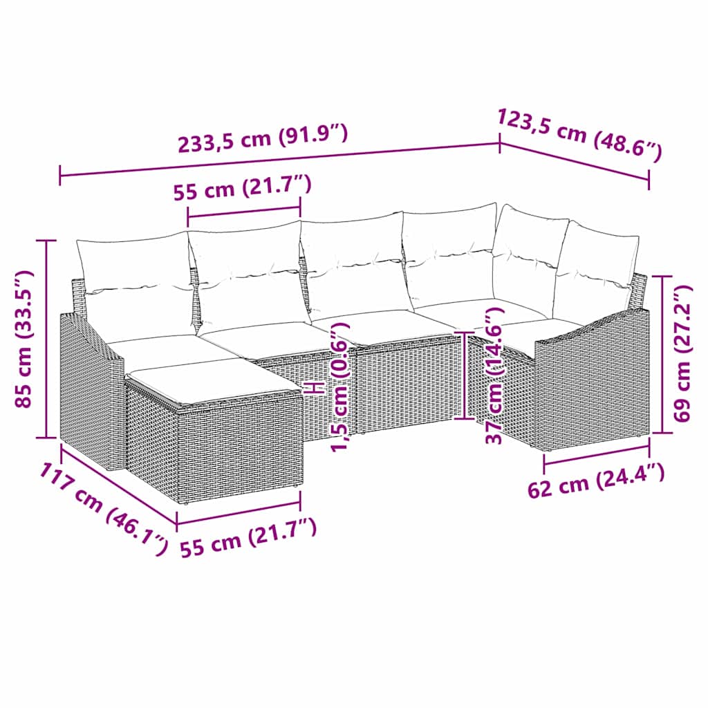 Tuin Eetset Met Kussen Met Opslag 6 Pcs En Crème