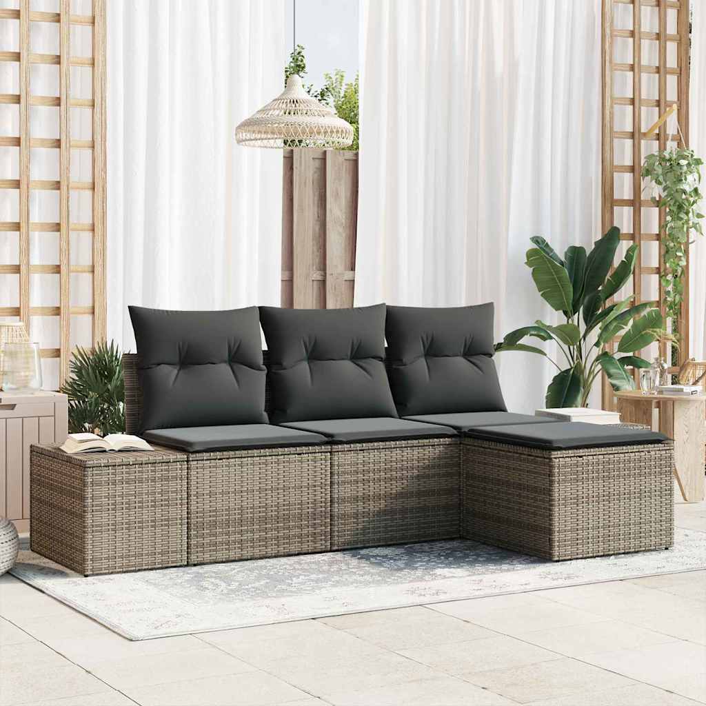 Tuin Sofa Set 4 Pcs Poly Rattan En Poedergecoat Staal