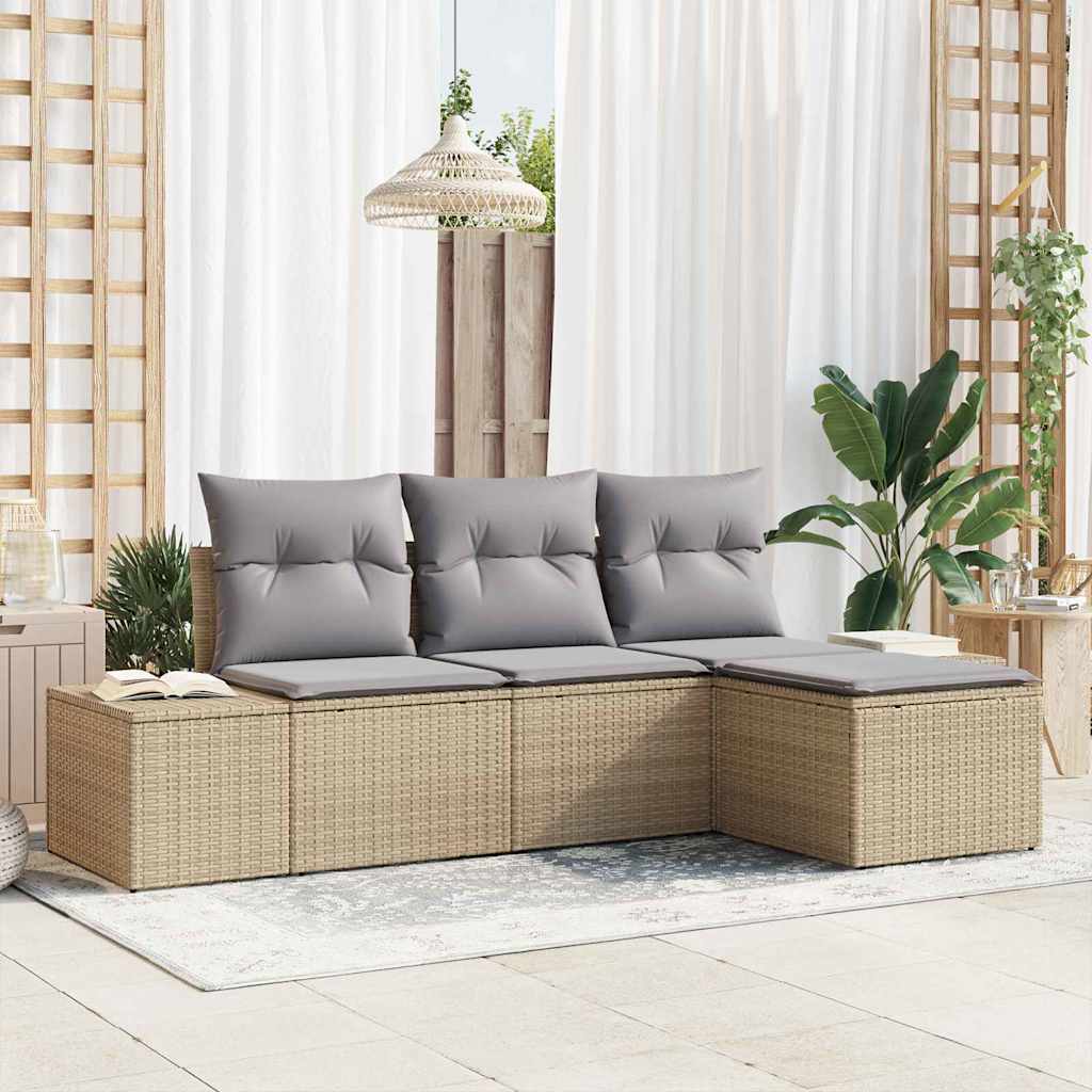 Tuin Sofa Set 4 Pcs Poly Rattan En Poedergecoat Staal