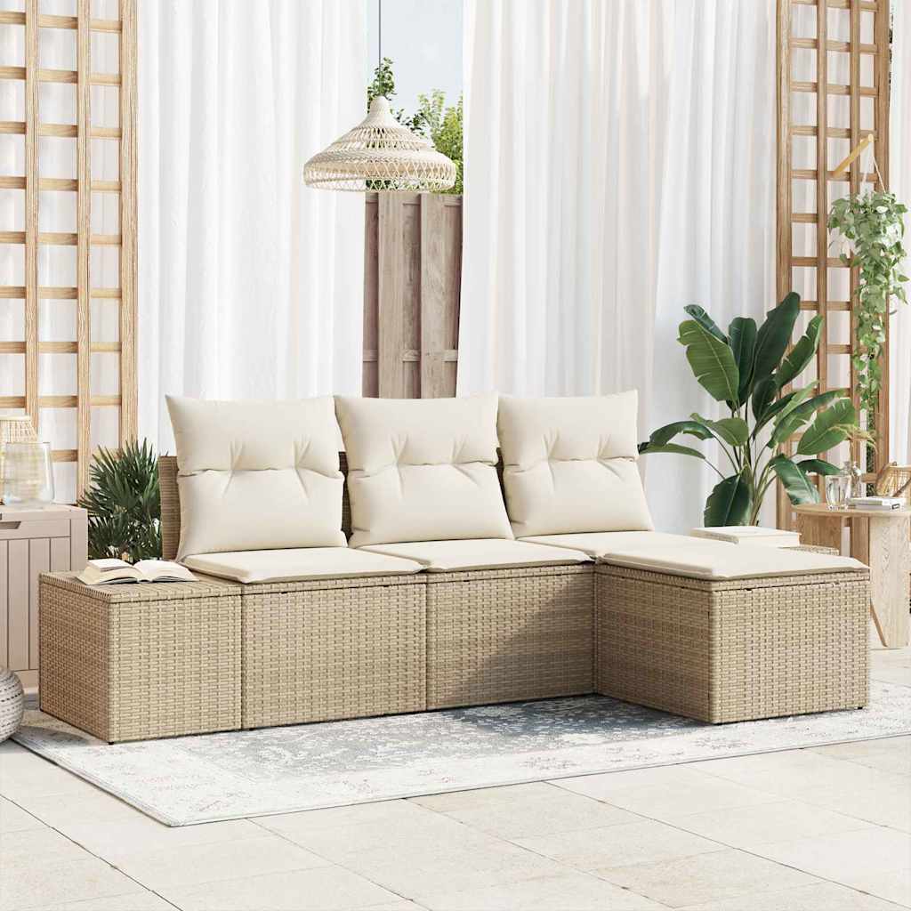 Tuin Sofa Set 4 Pcs Poly Rattan En Poedergecoat Staal