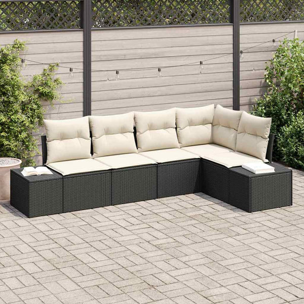 Tuin Sofa Set 6 Pcs Poly Rattan, Poedergecoat Staal