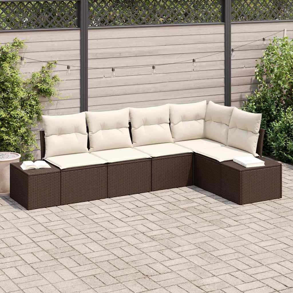 Tuin Sofa Set 6 Pcs Poly Rattan, Poedergecoat Staal