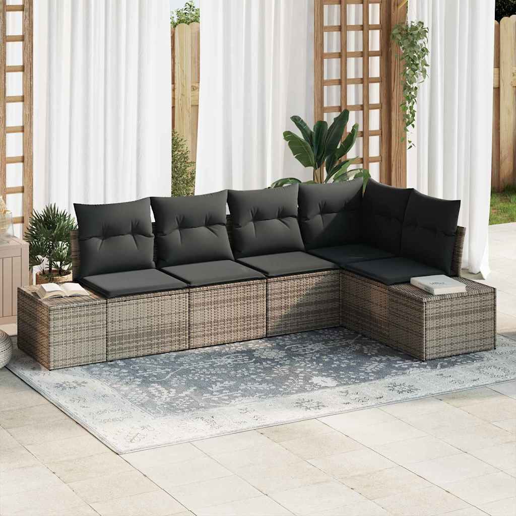 Tuin Sofa Set 6 Pcs Poly Rattan, Poedergecoat Staal