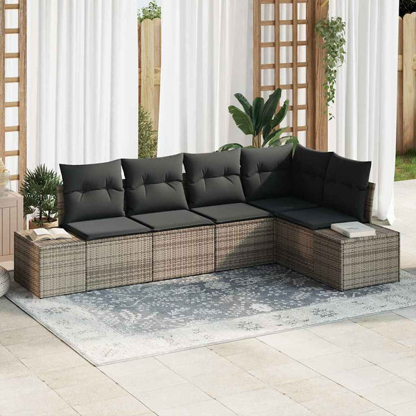 Tuin Sofa Set 6 Pcs Poly Rattan, Poedergecoat Staal