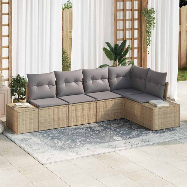 Tuin Sofa Set 6 Pcs Poly Rattan, Poedergecoat Staal
