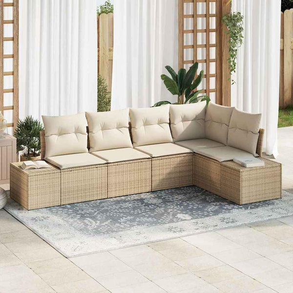 Tuin Sofa Set 6 Pcs Poly Rattan, Poedergecoat Staal
