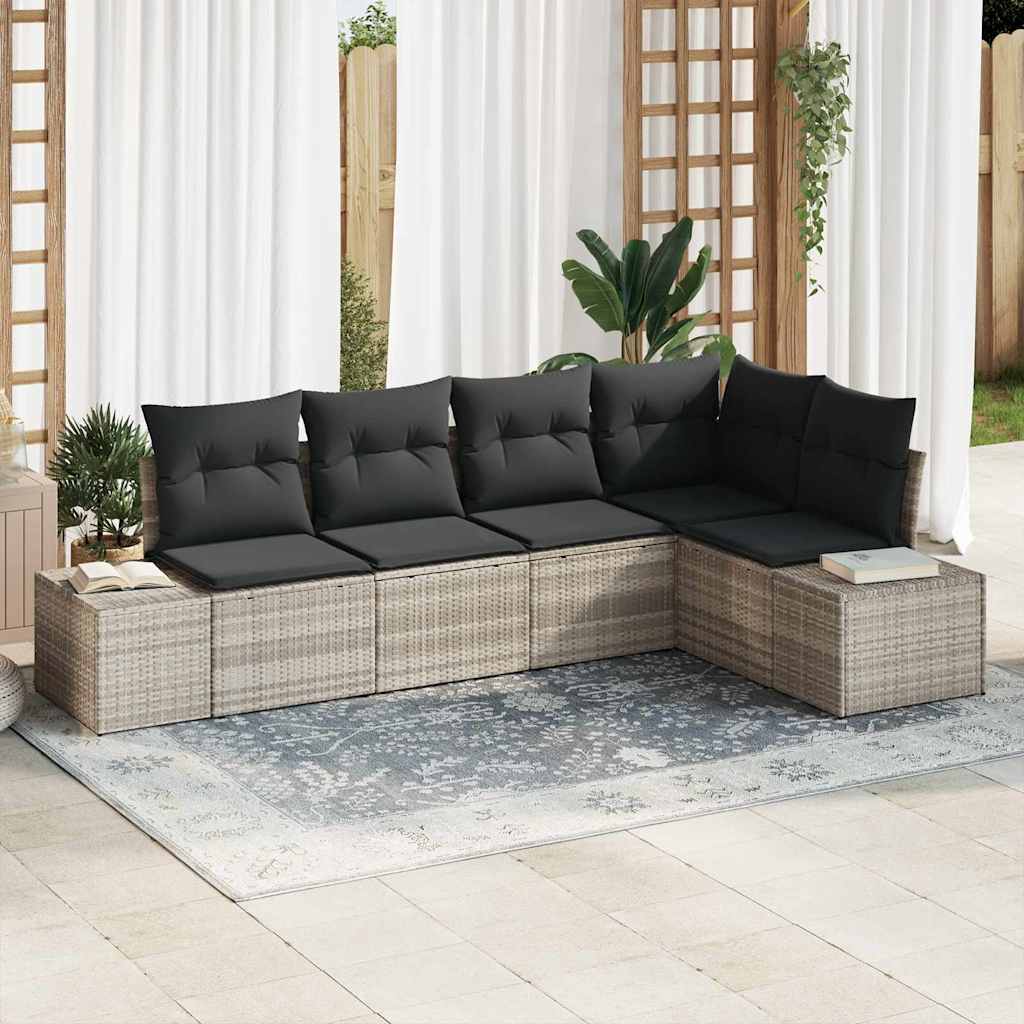 Tuin Sofa Set 6 Pcs Poly Rattan, Poedergecoat Staal