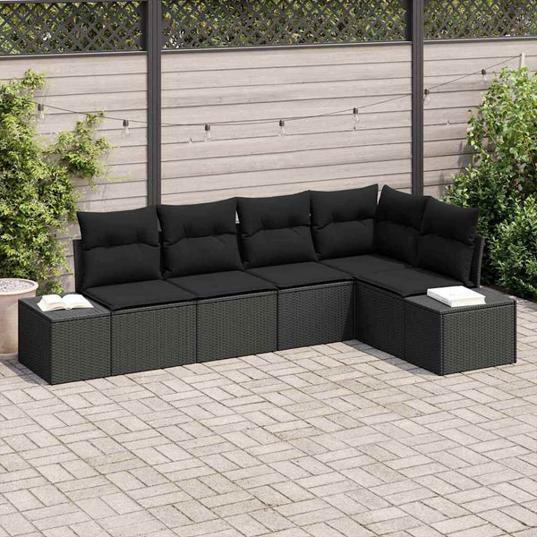 Tuin Sofa Set 6 Pcs Poly Rattan, Poedergecoat Staal